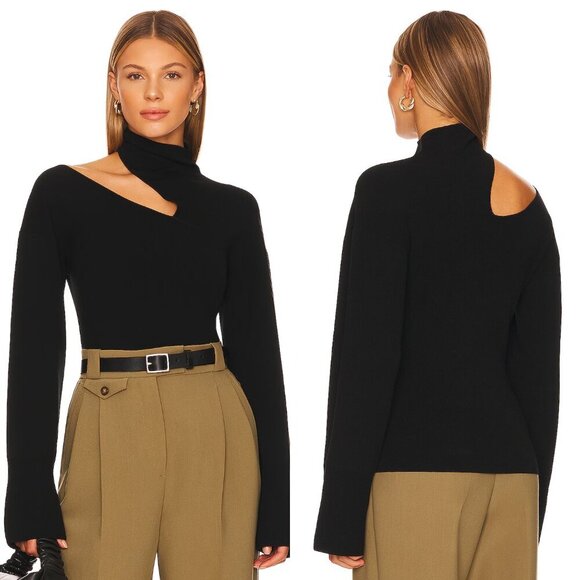 A.L.C. Black Edith Asymmetrical Cutout Turtleneck Pullover Sweater - Picture 1 of 6